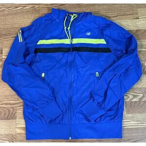 New Balance Blue Windbreaker Jacket Men's M Hooded Nylon Y2K Retro